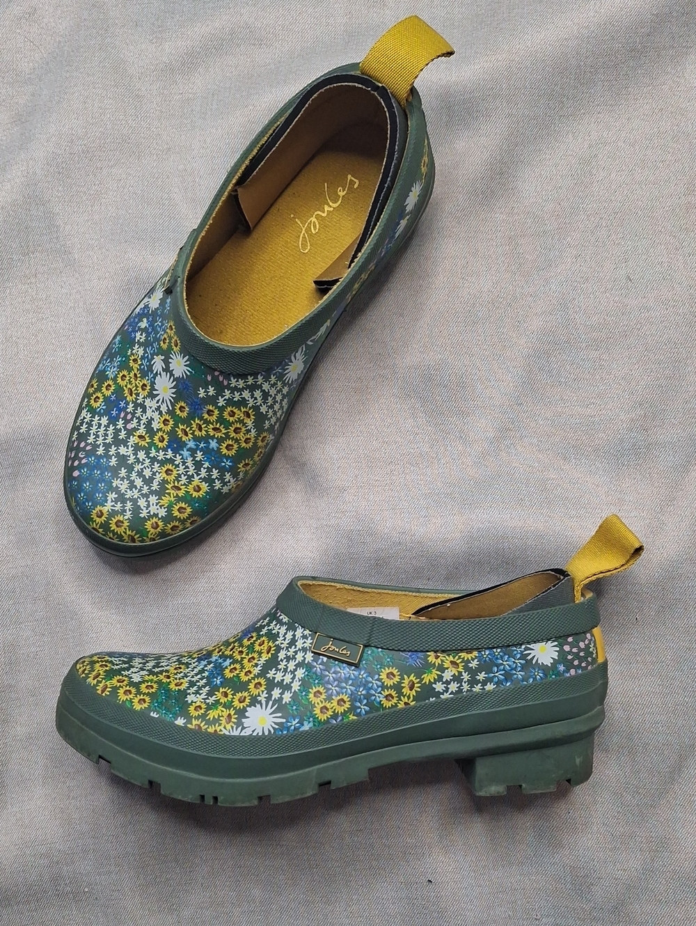Joules Rosalind Floral Rubber Garden Clogs Rain Shoes Green Sunflowers US 5